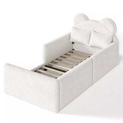 Low profile upholstered kids bed with soft teddy fabric cover
