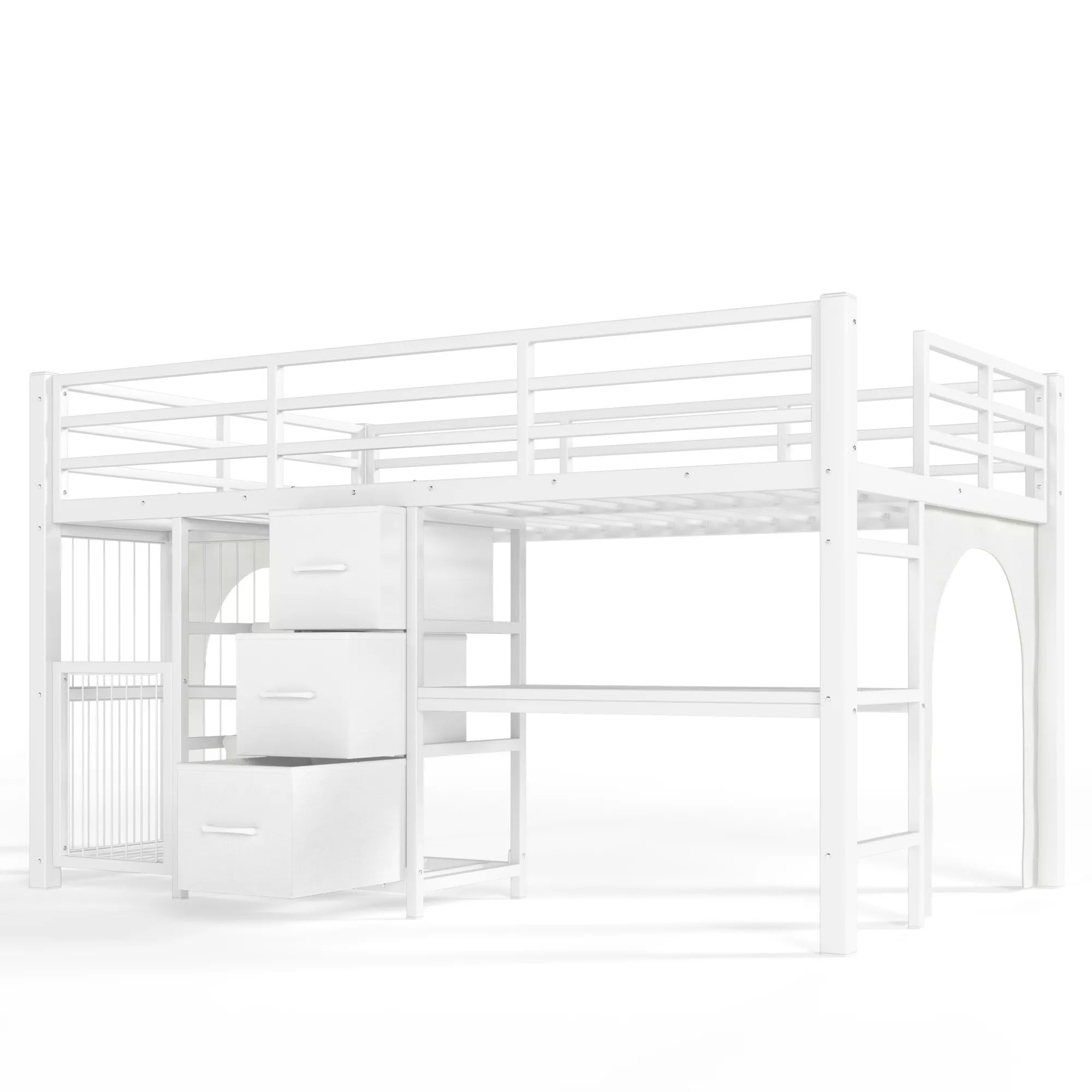 kids twin loft bed with desk storage and guardrails