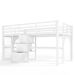 kids twin loft bed with desk storage and guardrails