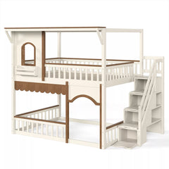 full size house bunk bed with stairs and play space