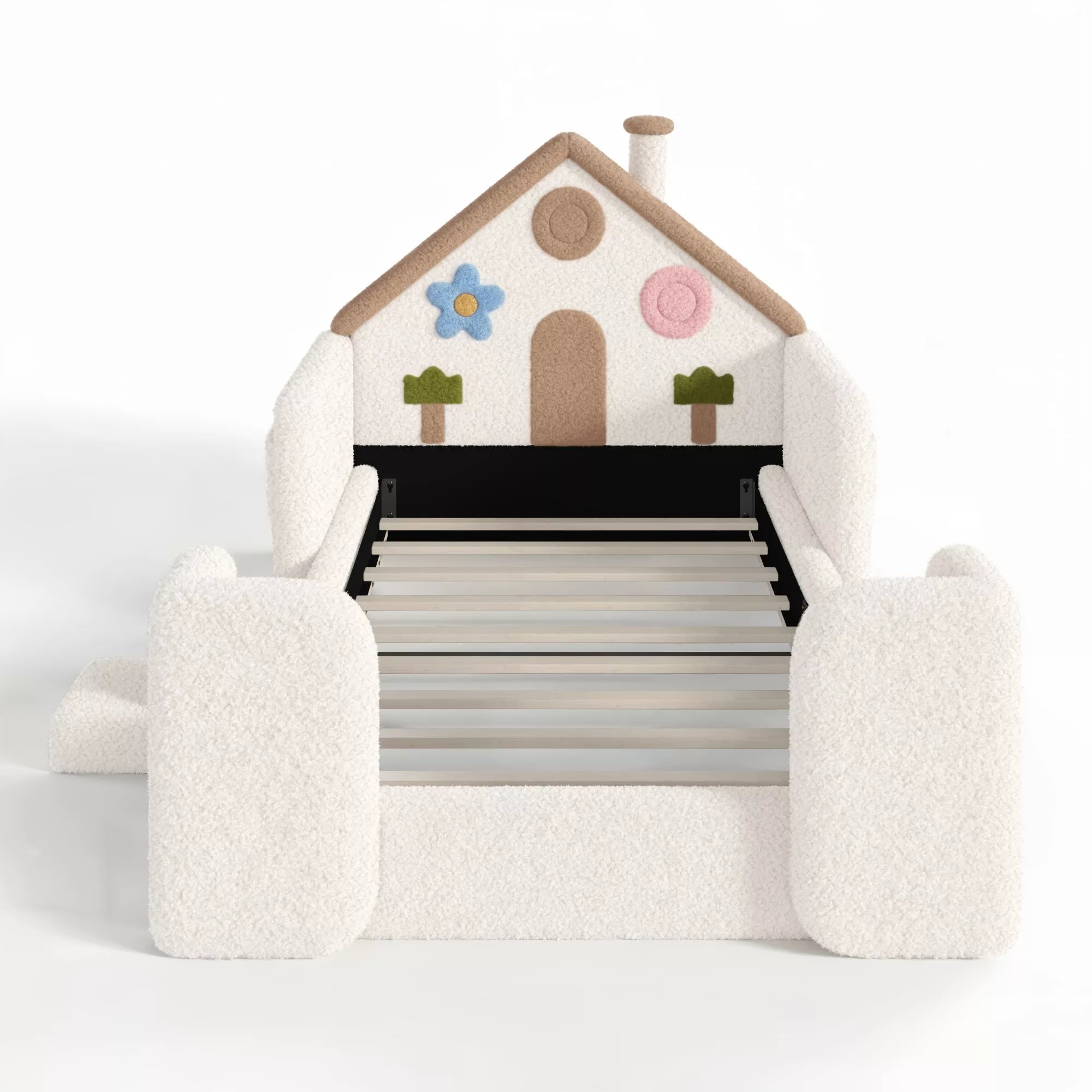 Front view of house floor bed with safety rails