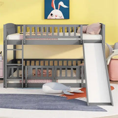 Bellemave® Floor Bunk Bed with Fence and Ladder