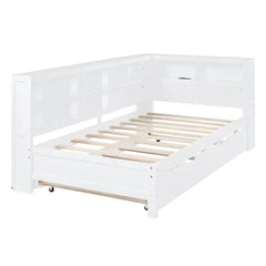 Bellemave Wooden DayBed with Trundle,Storage Shelf and USB Charging Ports Bellemave