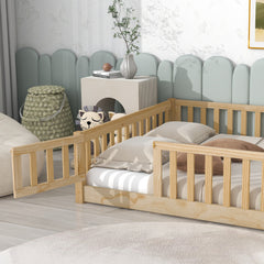 Bellemave® Full Size Montessori Floor Bed with Fence and Door