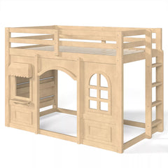 Kids twin loft bed with built-in shelves and creative bedroom design