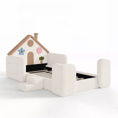 House floor bed frame with soft upholstered sides