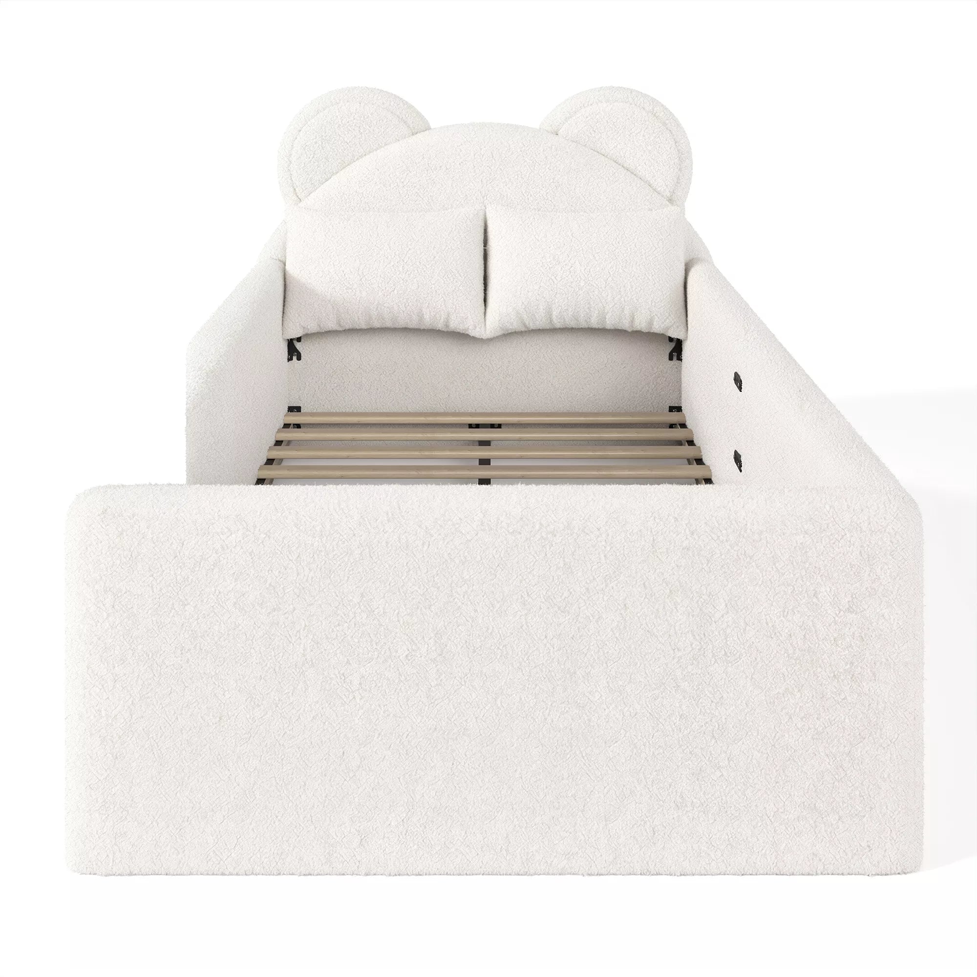 Bear shaped children bed frame with upholstered headboard design