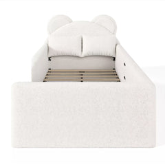 Bear shaped children bed frame with upholstered headboard design