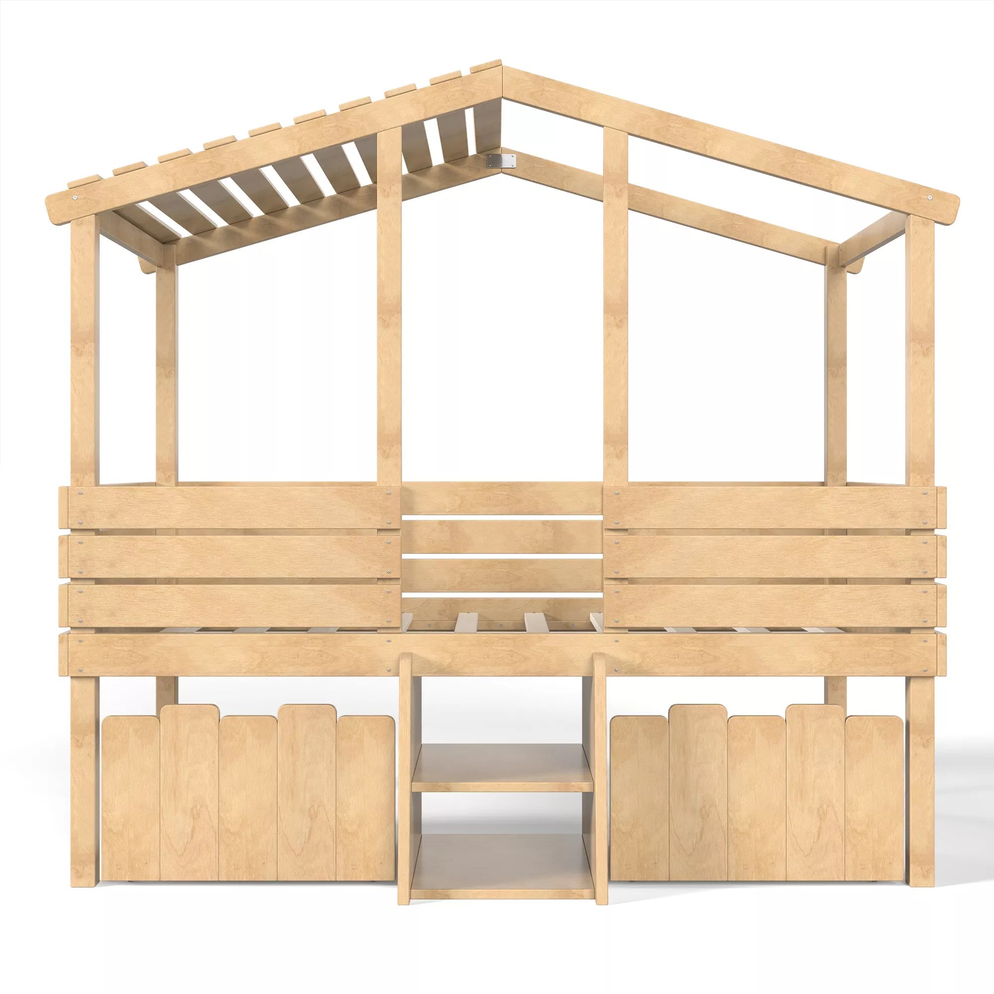 Bellemave® House Bed with Stairs & Storage Drawers for Kids, Wood Low Loft Bed Frame, House-shaped Roof, Childlike Design, Farmhouse Style Bellemave®