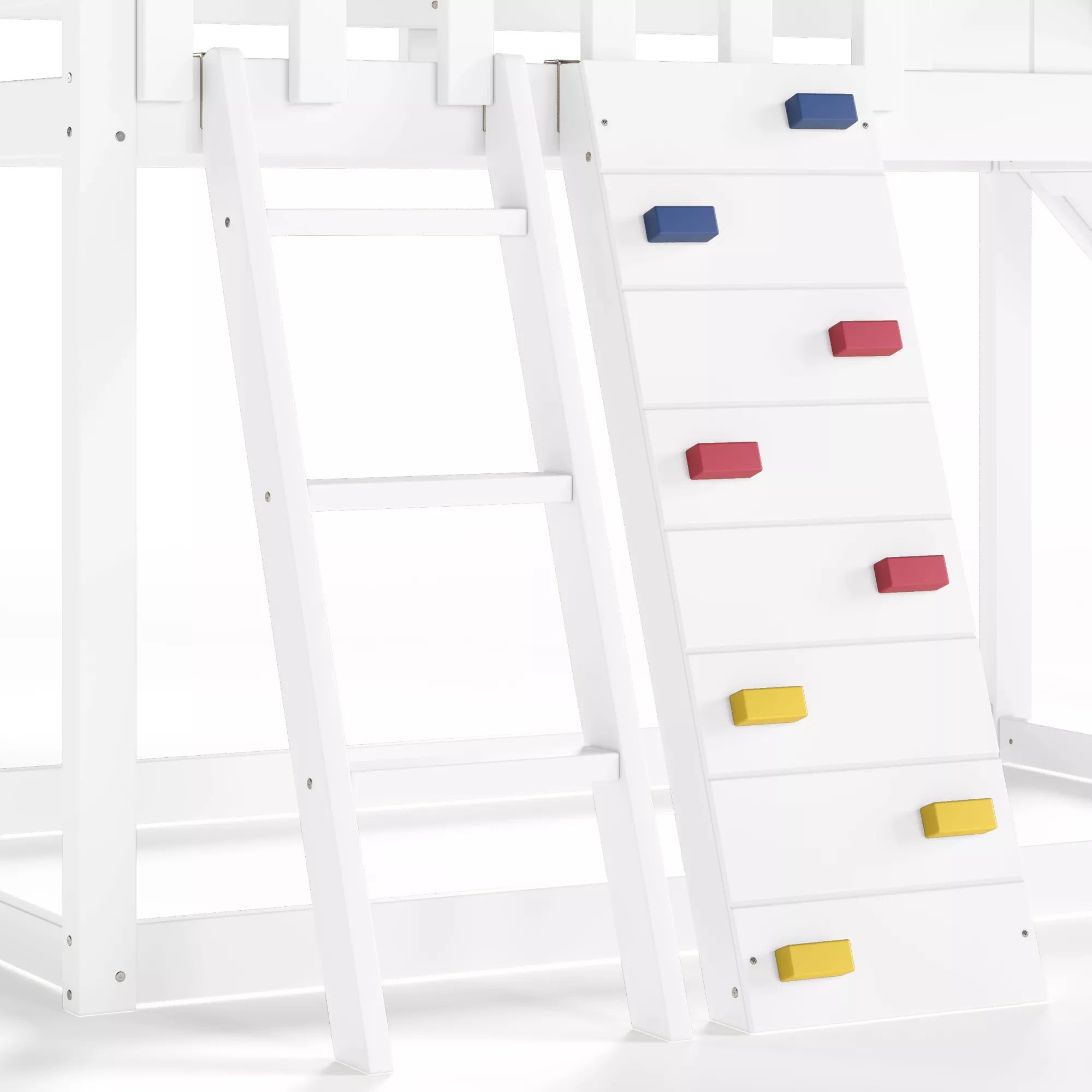 Playhouse loft bed frame with ladder and slide design