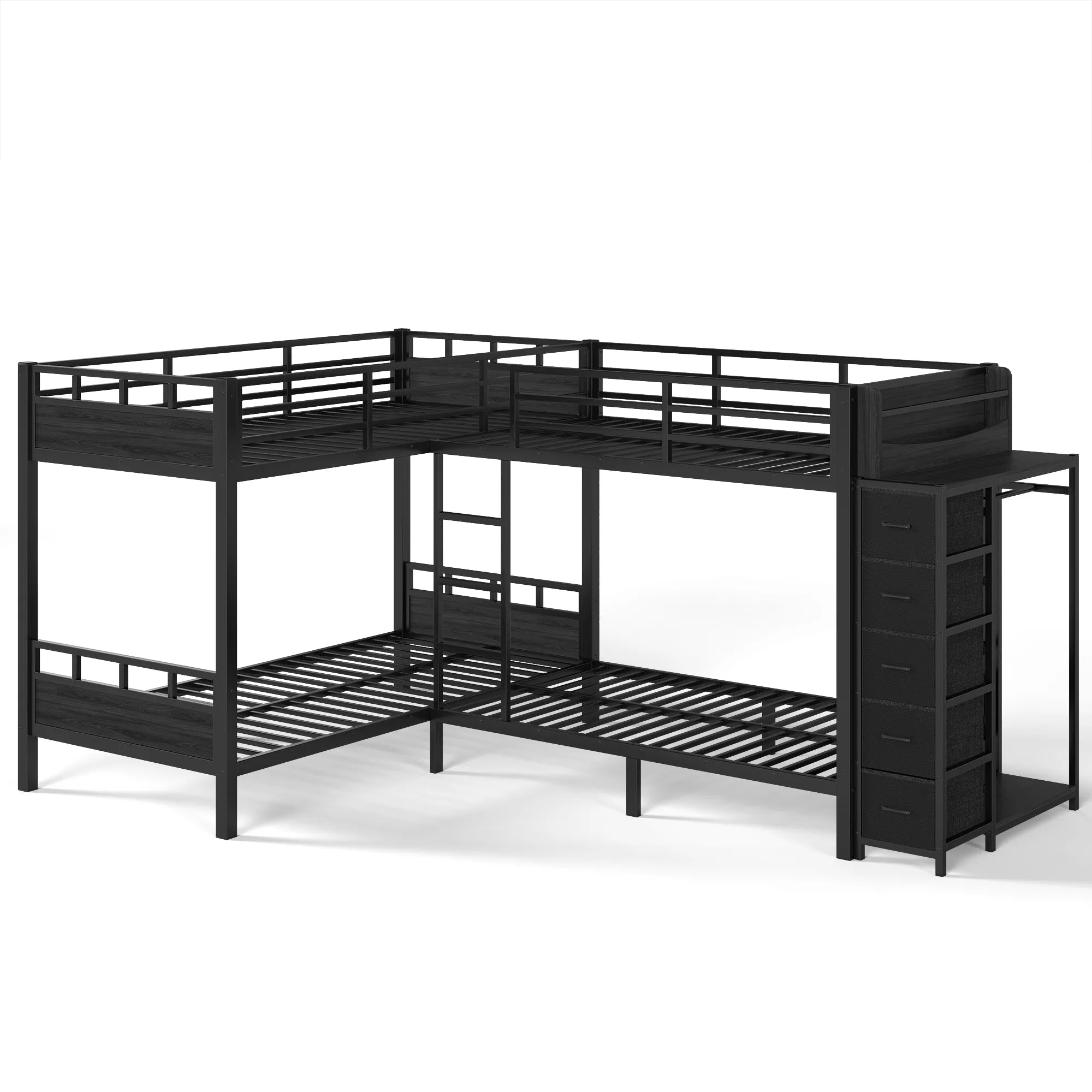 metal bunk bed with wardrobe and storage tower