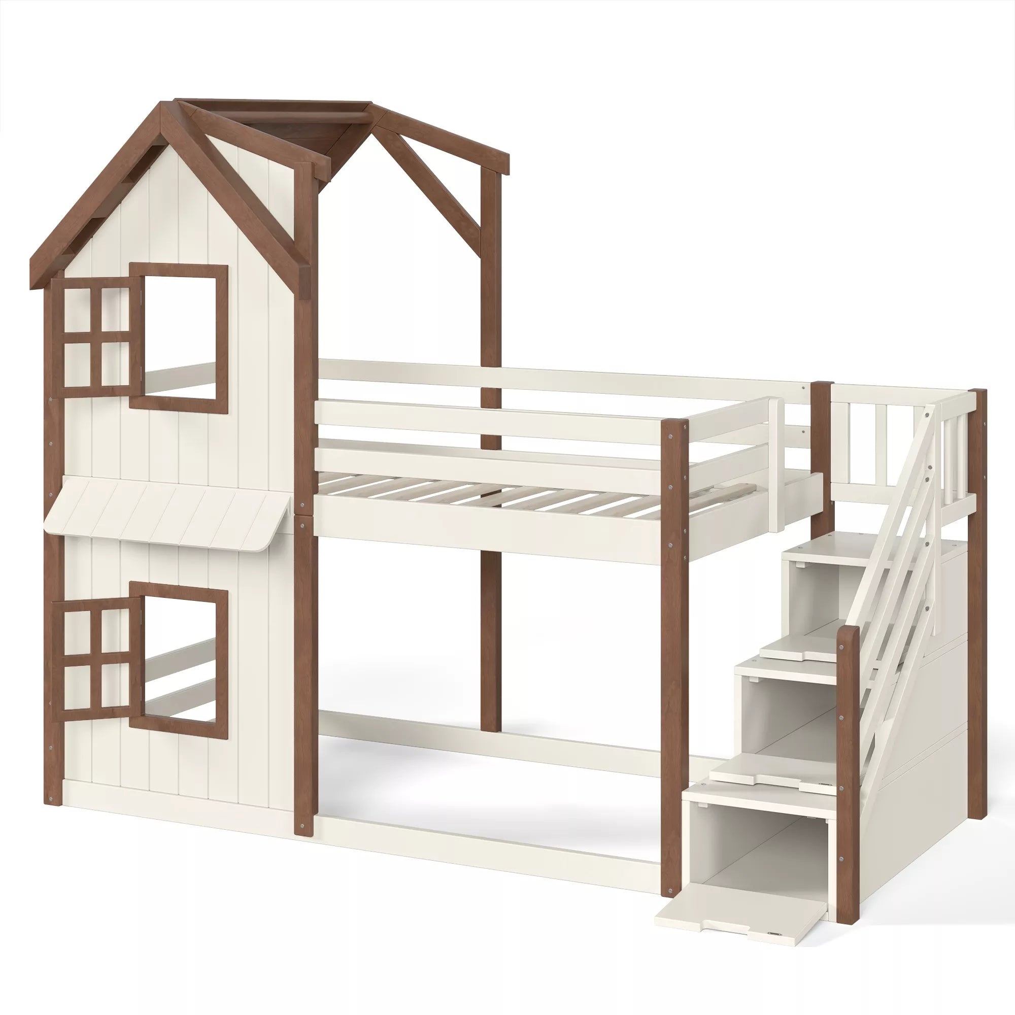 Solid wood kids bunk bed with safety guardrails