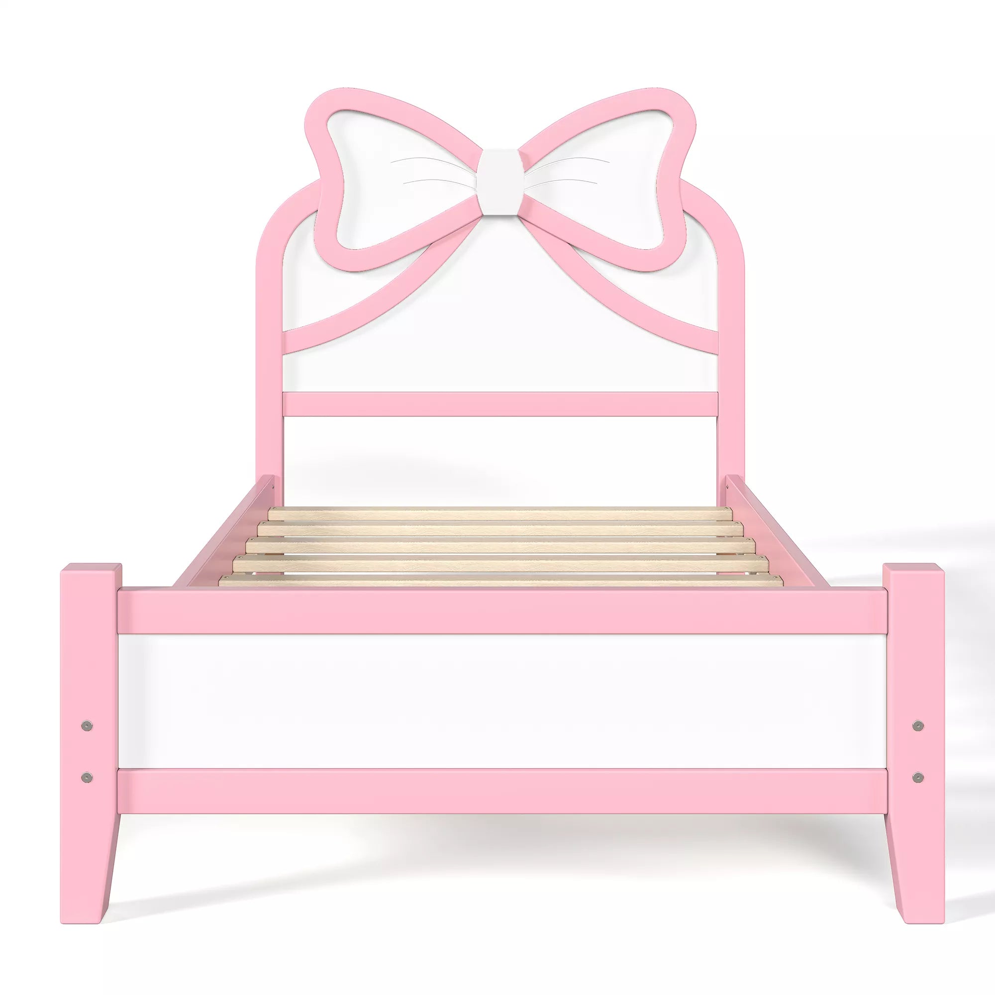 Front View of Twin Size Bow Headboard Bed