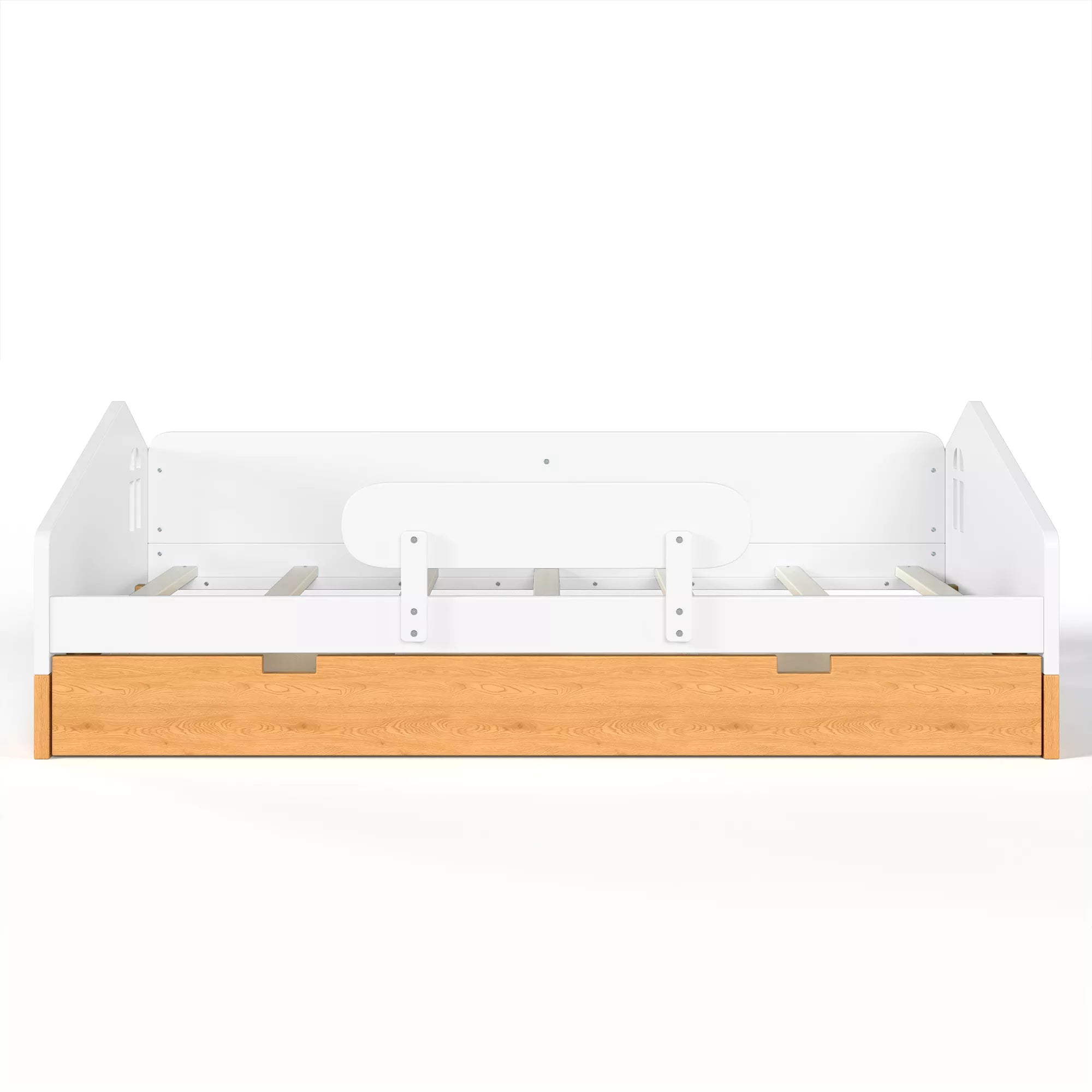 House floor bed front view with guardrails