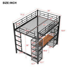 Bellemave® Full Size Metal Loft Bed with Built-in Desk and Shelves