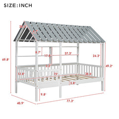 Bellemave® Twin Size House Bed with Roof, Guardrail and Shelves