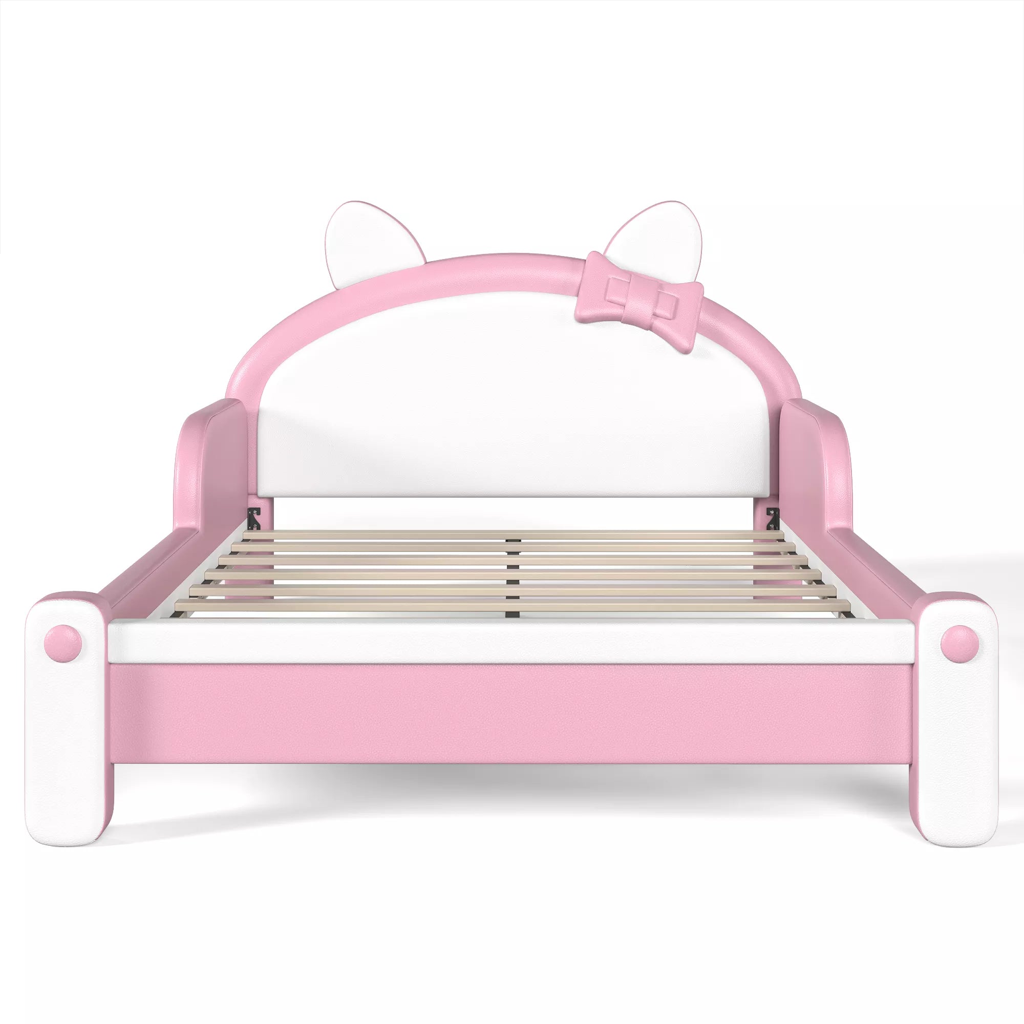 Front View of Upholstered Cat Ear Kids Bed