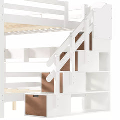 Storage staircase with built-in shelves for house bunk bed
