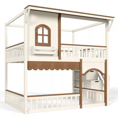 solid wood house bunk bed with storage stairs