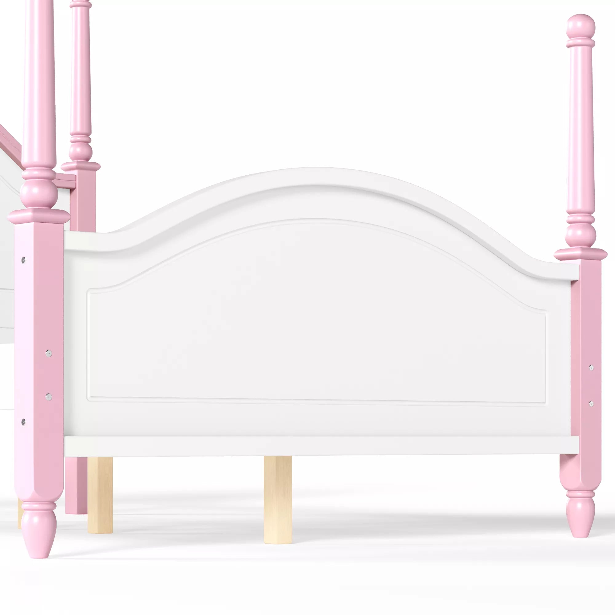 Curved headboard detail on four poster bed frame