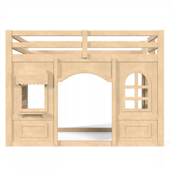 Low height kids loft bed front view with open space underneath