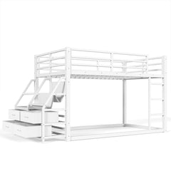 Bellemave® Twin over Twin Bunk Bed with LED, Storage Shelves & Drawer, Metal Floor Bunk Bed for Kids Bellemave®