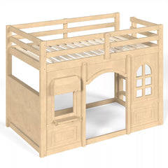 Twin loft bed with storage shelves for books toys and bedroom items