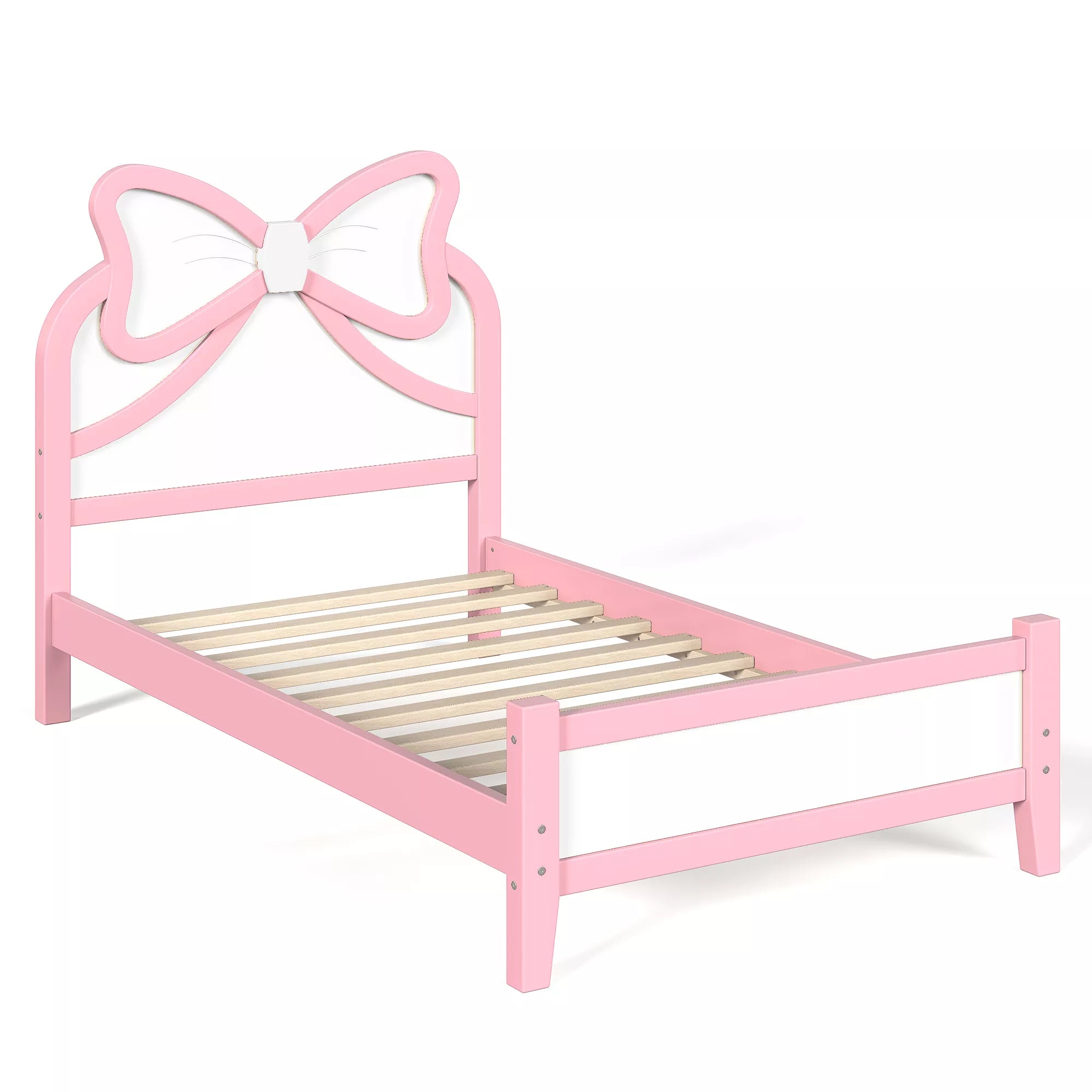 Twin Size Solid Wood Bed Frame with Bow Headboard