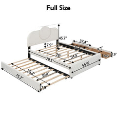 Bellemave® Upholstered Platform Bed with Multi-functional Headboard, Trundle Bed and 2 Drawers