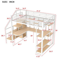 Bellemave® Full Size Metal Loft Bed with Storage Staircase and Small Wardrobe, Built-in Desk and Storage Shelves