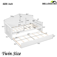 Bellemave® Wooden Daybed with Trundle and Sensor Light