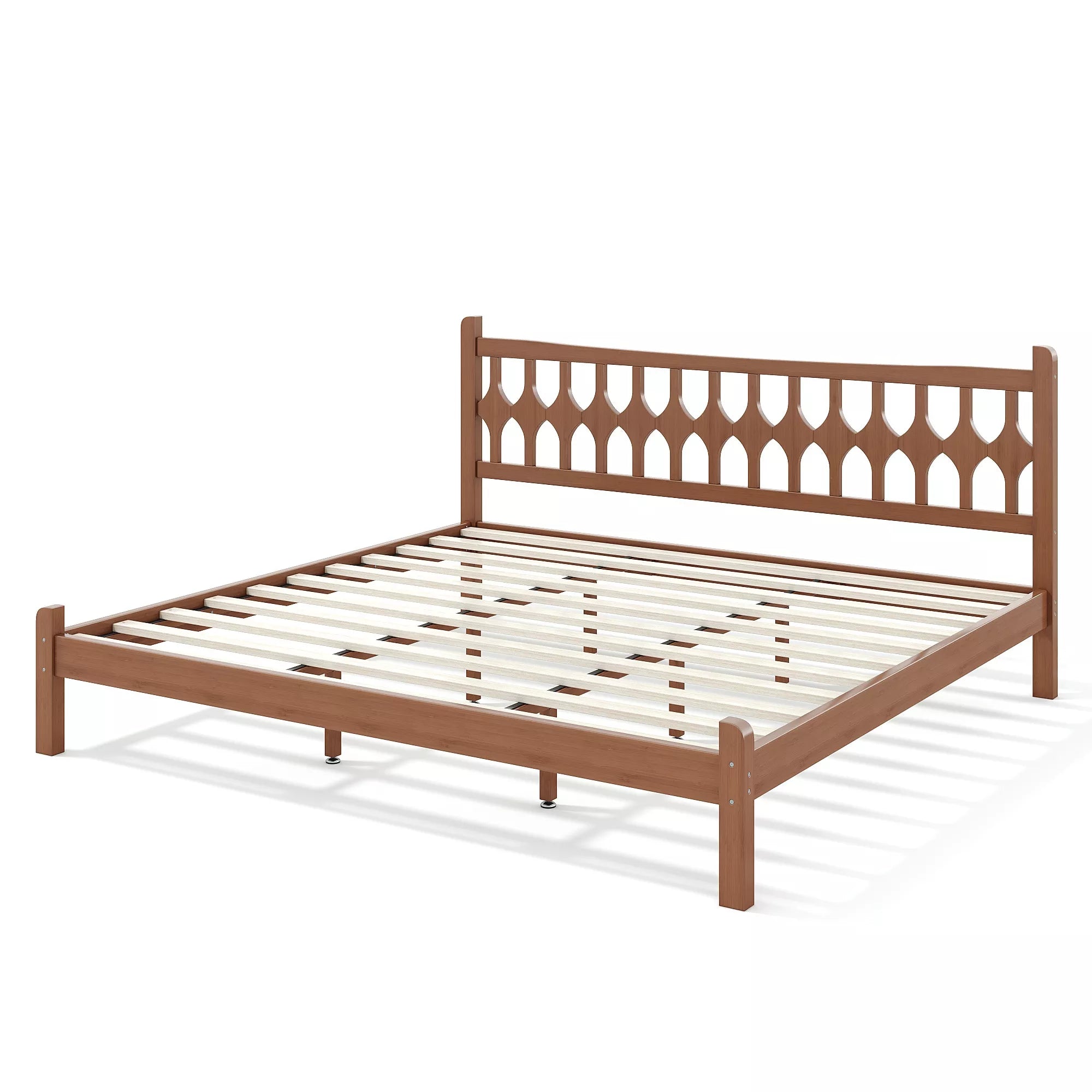Bellemave® Bamboo Platform Bed with Diamond-shaped headboard, Solid Bamboo-made Bed Frame with Support Slats, for Bedroom, Guest Rooms, Brown Bellemave®
