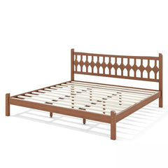 Bellemave® Bamboo Platform Bed with Diamond-shaped headboard, Solid Bamboo-made Bed Frame with Support Slats, for Bedroom, Guest Rooms, Brown Bellemave®