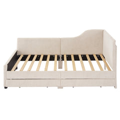 Bellemave® Twin Size L-Shaped Corduroy Daybed with 2 Storage Drawers