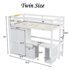 Bellemave® Loft Bed with Wardrobe, Desk and Storage Drawers