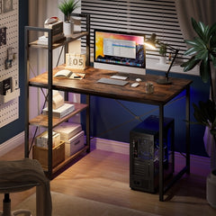 Bellemave® Computer Desk with Reversible Storage Shelves and LED Lights Bellemave®
