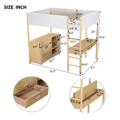 Bellemave® Wood Teddy Fleece Loft Bed with Desk and Cabinets Bellemave®