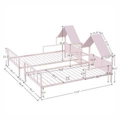 Bellemave® Double Twin Size Metal Platform Bed with House-shaped Headboard and a Built-in Nightstand