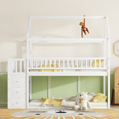 Bellemave® Twin Size Bunk Bed with Shelves and 3 Drawers