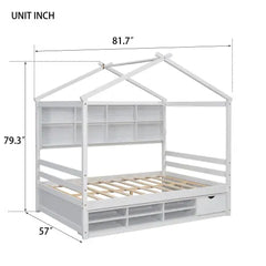 Bellemave® House Bed with Roof Frame, Bedside-Shelves, Under Bed Storage Unit Bellemave®