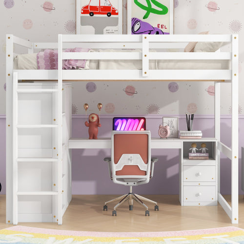 Bellemave® Full Size Loft Bed with Built-in Wardrobe, Desk, Storage Shelves and Drawers