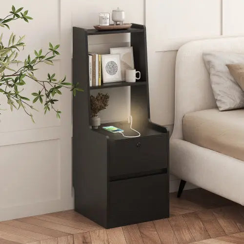 Bellemave® Smart Nightstand with Charging Station, Night Light and Bookshelf Bellemave®