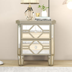 Bellemave® Elegant Mirrored 2-Drawer Side Table with Golden Lines