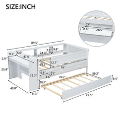 Bellemave® Twin Size Multi-Functional Daybed with Drawers and Trundle Bed, Headboard Storage and Tables, USB Charging Station
