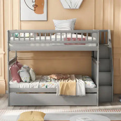 Bellemave® Full Size Bunk Bed with Trundle Bed and Staircase