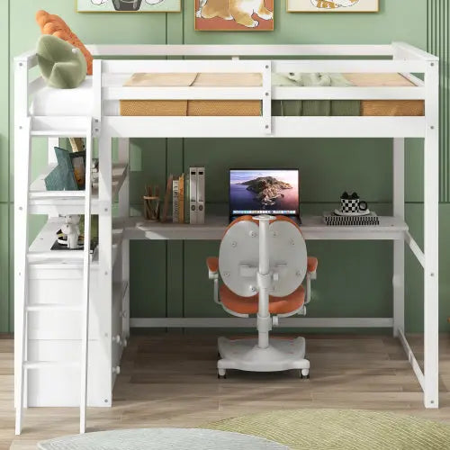 Bellemave® Loft Bed with Desk and Shelves, Two Built-in Drawers Bellemave®