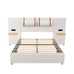 Bellemave® Upholstered Platform Bed with Two Outlets and USB Charging Ports on Both Sides, Two Bedside Pillows