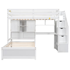 Bellemave® Twin Size Loft Bed with Built-in Desk and Staircase, Storage Compartments and Shelves