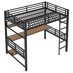 Bellemave® Full Size Metal Loft Bed Frame with Storage Shelf and LED Light