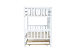 Bellemave® Twin Size Rubber Wood Bunk Bed with Trundle Bed, Convertible into 2 Twin Size Beds